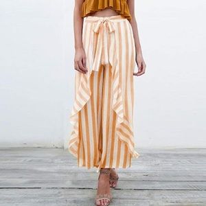 Flare Pant Striped Ruffle High Waist Wide Leg Pant